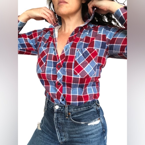 Vintage Buffalo Check Plaid Flannel Longline Button Down Shacket Shirt Jacket - Picture 3 of 9